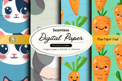 Seamless digital paper pack with cat and carrot patterns Product Image 1