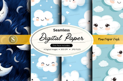 Seamless digital paper with cloud and moon patterns Product Image 1