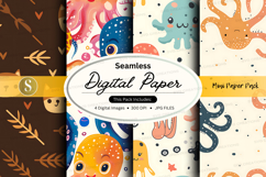 Seamless digital paper pack with ocean and animal patterns Product Image 1
