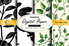 Seamless digital paper with green leaf patterns Product Image 1