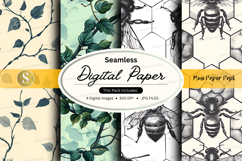 Seamless digital paper pack with bee and leaf patterns Product Image 1