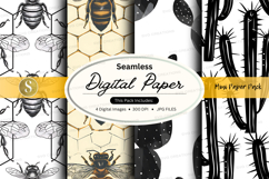 Seamless digital paper pack with bee and cactus patterns Product Image 1