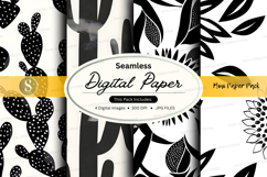 Seamless digital paper with cactus and leaf patterns Product Image 1