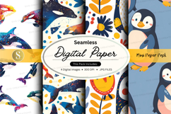 Seamless digital paper with penguin and marine life patterns Product Image 1
