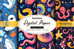 Seamless digital paper with ocean creatures pattern Product Image 1