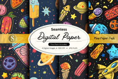 Seamless digital paper with space and food illustrations Product Image 1
