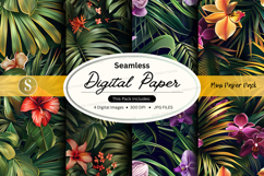 Tropical leaves and flowers seamless digital paper Product Image 1