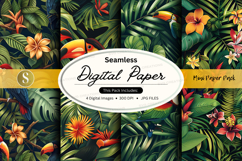 Tropical leaves and flowers seamless digital paper Product Image 1