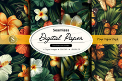 Tropical flower and butterfly seamless digital paper Product Image 1