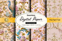 Seamless digital paper - peacock and floral pattern pack Product Image 1