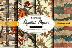 Seamless digital paper pack - vintage nature and map designs Product Image 1