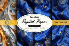 Seamless digital paper patterned blue with gold designs Product Image 1