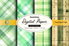 Seamless digital paper pack - green plaid and textured desig Product Image 1