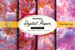 Seamless pink floral digital paper pack background texture Product Image 1