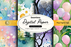 Seamless digital paper textures with floral watercolor paste Product Image 1