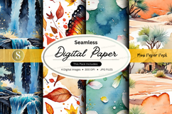Seamless digital paper textures watercolor autumn leaves bac Product Image 1
