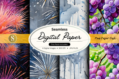 Seamless digital paper pack with fireworks and floral textur Product Image 1
