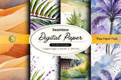 Seamless digital paper pack with tropical watercolor texture Product Image 1