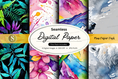 Seamless digital paper pack floral watercolor textures backg Product Image 1