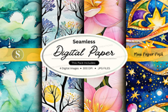Seamless digital paper pack floral watercolor textures Product Image 1
