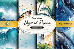 Seamless digital paper pack with tropical watercolor texture Product Image 1