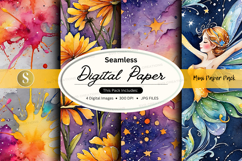 Seamless digital paper pack floral watercolor textures backg Product Image 1