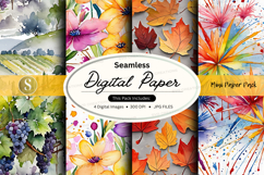 Seamless digital paper pack floral watercolor textures backg Product Image 1