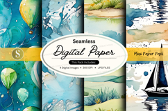 Seamless digital paper textures watercolor nautical summer Product Image 1