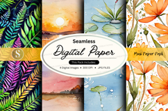 Seamless digital paper pack floral watercolor textures Product Image 1