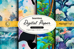 Seamless digital paper pack with tropical floral textures an Product Image 1