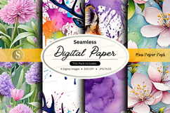 Seamless digital paper pack floral watercolor textures backg Product Image 1