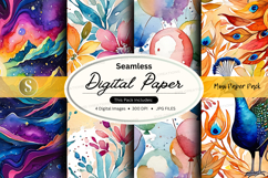 Seamless digital paper pack watercolor floral textures backg Product Image 1
