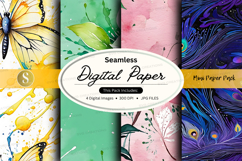 Seamless digital paper textures pack watercolor floral abstr Product Image 1