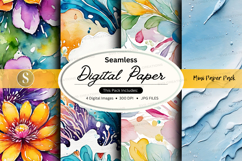 Seamless digital paper textures pack floral watercolor patte Product Image 1