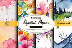 Seamless digital paper pack watercolor floral textures backg Product Image 1