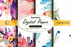 Seamless digital paper pack with floral watercolor textures Product Image 1