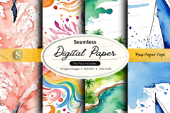 Seamless digital paper pack watercolor floral textures backg Product Image 1