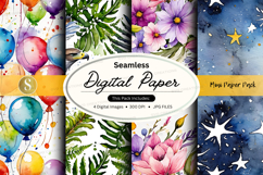 Seamless digital paper pack with floral and watercolor textu Product Image 1
