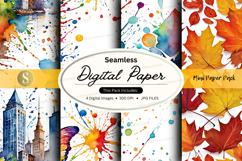 Seamless digital paper pack with watercolor textures and aut Product Image 1