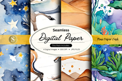 Seamless digital paper textures pack with watercolor and met Product Image 1