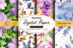 Seamless floral digital paper pack with watercolor textures Product Image 1