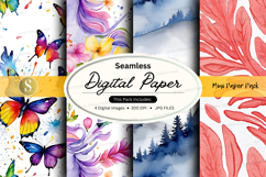 Seamless digital paper pack with floral butterfly patterns Product Image 1