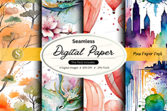 Seamless digital paper pack floral watercolor textures backg Product Image 1