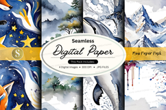 Seamless digital paper textures watercolor mountain art back Product Image 1