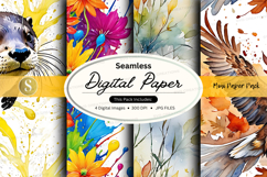Seamless digital paper pack with floral watercolor textures Product Image 1