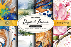 Seamless digital paper pack floral watercolor textures backg Product Image 1