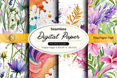 Seamless digital paper pack floral watercolor textures backg Product Image 1