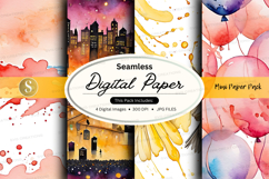 Seamless digital paper pack with watercolor textures and cit Product Image 1