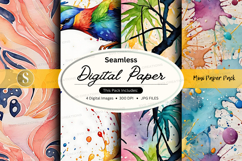 Seamless digital paper pack watercolor floral textures backg Product Image 1