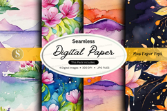 Seamless digital paper pack floral watercolor textures backg Product Image 1